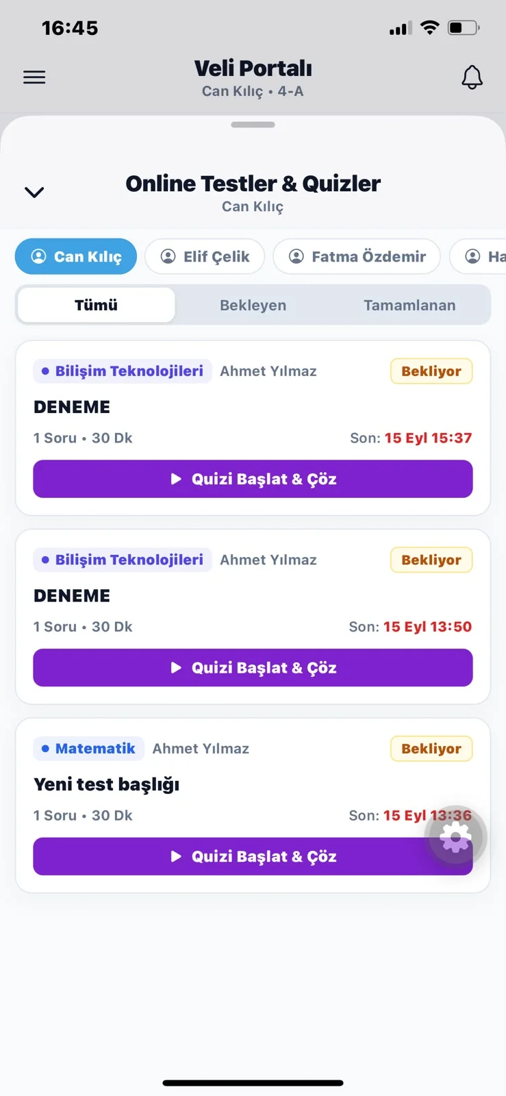 Online Testler & Quizler